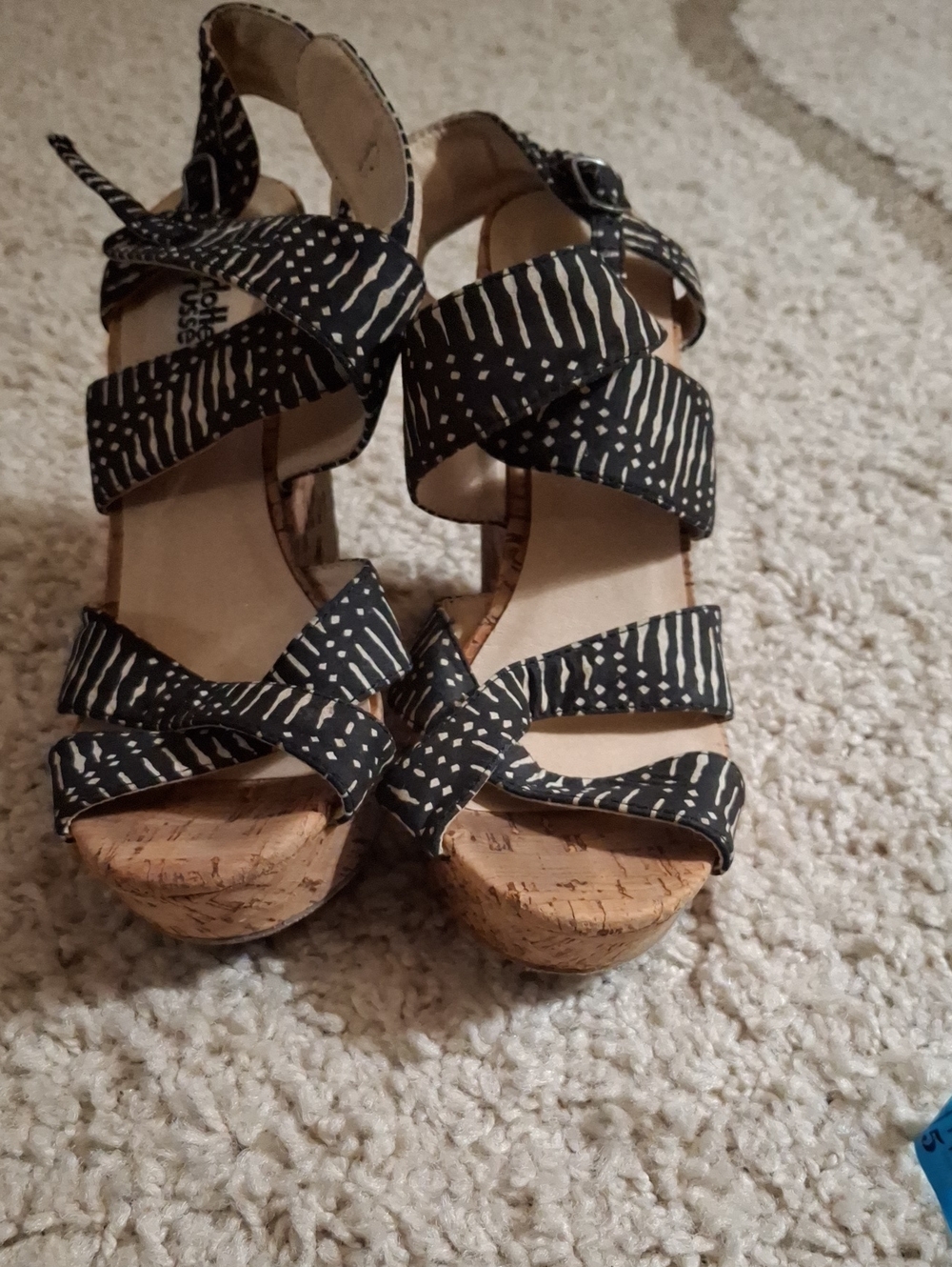 Charlotte Russe Black Printed Cork Wedge Sandals